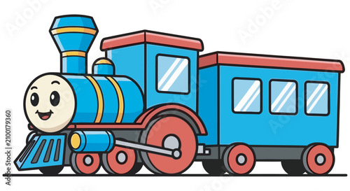 Photos Cartoon steam train with face vector illustration on white background