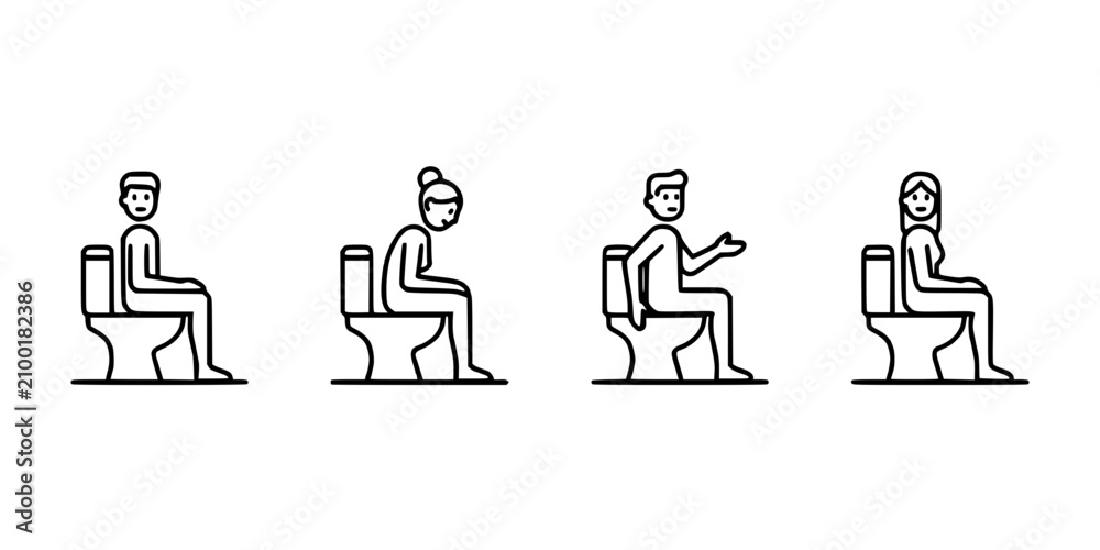 Fototapeta premium Toilets with People Sitting and Using Smartphones in a Bathroom Setting Featuring Toilet, Person, Smartphone with Illustration