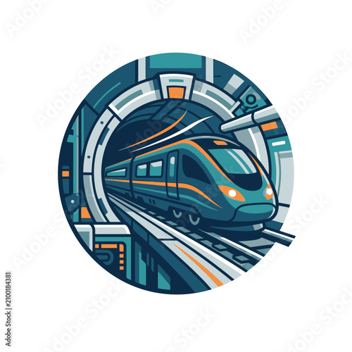 Modern train commuting through futuristic tunnel transportation concept
