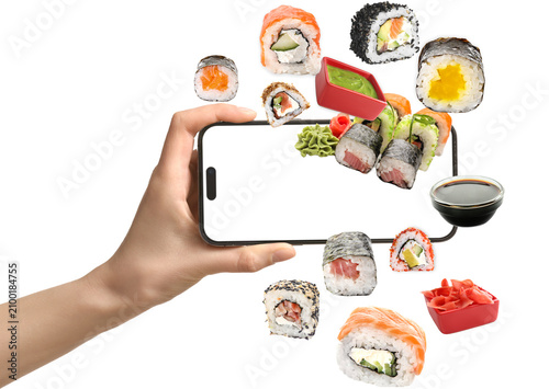 Hand holding a smartphone w...