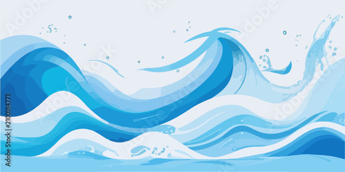 Dynamic splashing blue water waves illustration with abstract background illustration transparent wallpaper