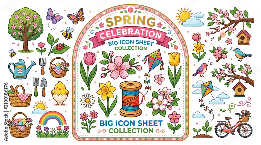 Fototapeta premium spring celebration colorful icon set
