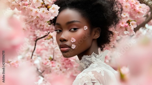 Woman in cherry blossoms