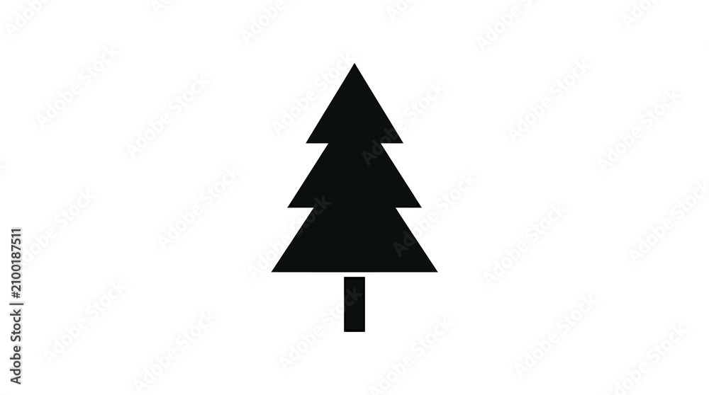 Fototapeta premium Stylized Black Vector Illustration of a Pine Tree on a White Background