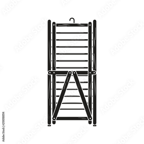 Graphic icon of a folding metal ladder in standing position with stepladder