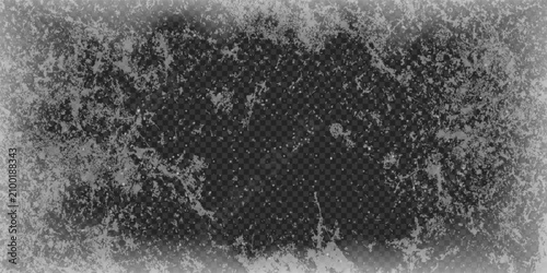 Winter window with ice texture and overlay effect. Frosty border of  banner or poster. Vector grunge illustration
