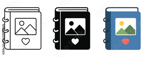 Cuadro en lienzo Personal photo album book with heart icon set photography scrapbook memories