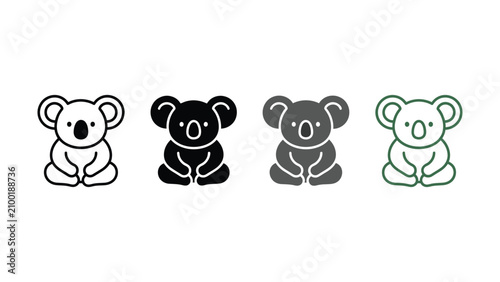 Photography Four different colored koala bear icons in a row on white background