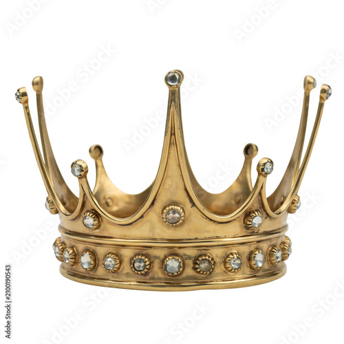 Photos Golden crown with gemstones detailed metallic headwear On White Background