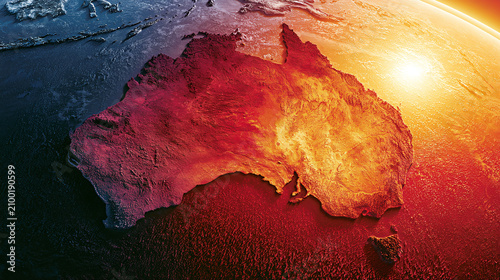 Australia Map on Earth with Hot and Cold Colors Symbolizing Climate Change
