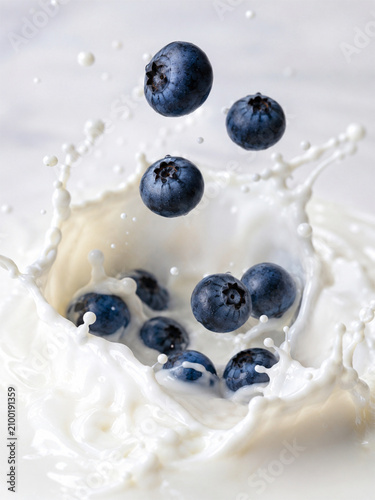 Blueberries Splashing into Fresh Milk