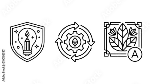 Creative design and environmental sustainability concept icons with creativity sustainability environment protection innovation recycling engineering industrial technology production