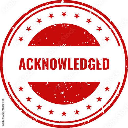 Red acknowledged stamp with stars and distressed texture