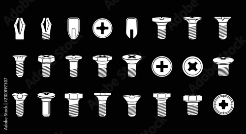 Collection of various screws and bolts with different head types and threads.