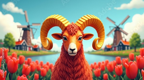 Colorful illustration of the Netherlands Aries