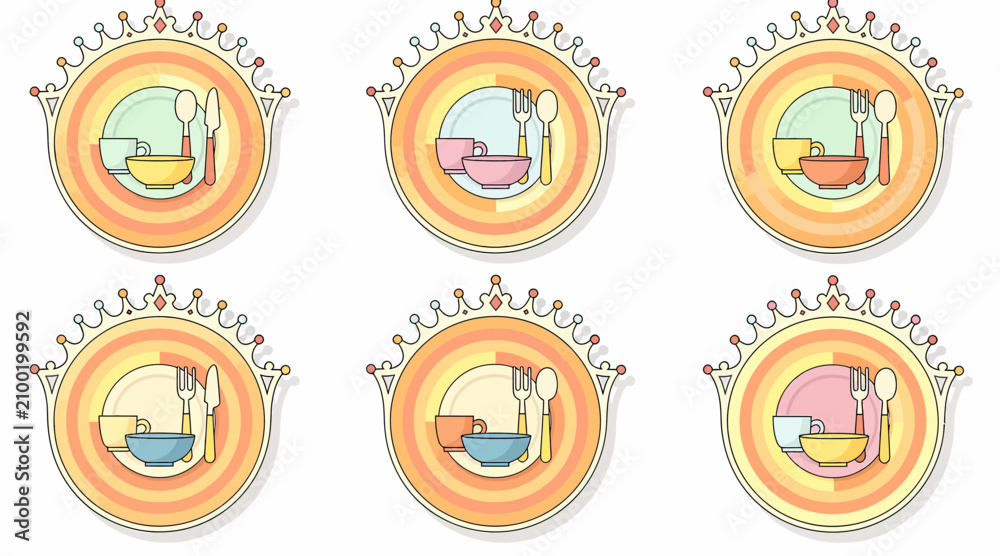 Fototapeta premium Set of Vintage Dinnerware Icons in Decorative Frames