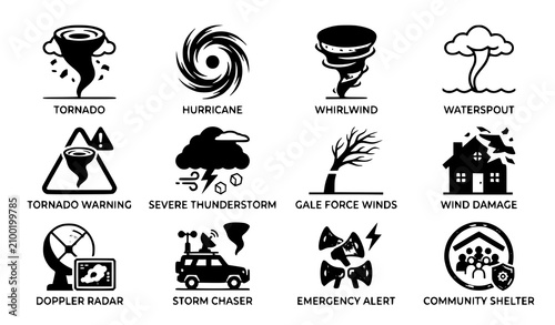 Canvastavla Weather tornado and hurricane vector icon set