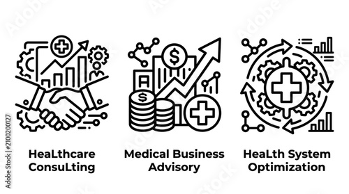 Healthcare consulting medical business advisory and health system optimization with healthcare consulting business advisory optimization management strategy infographic planning development