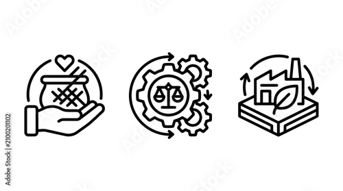 Set of icons representing sustainability ethics environment with sustainability environment illustration business friendly industry responsibility corporate fairness production development