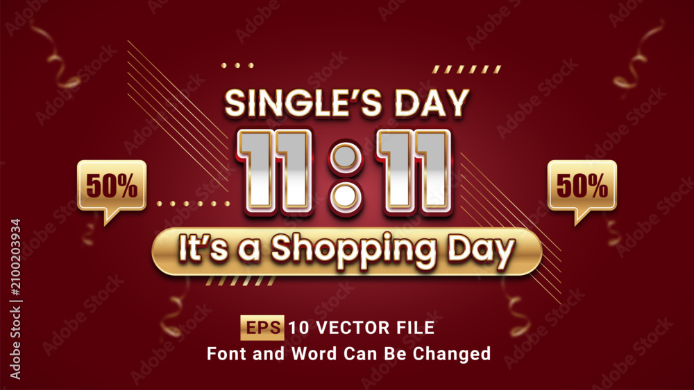 Naklejka premium 3d editable 11 11 singles day text effect.typhography logo