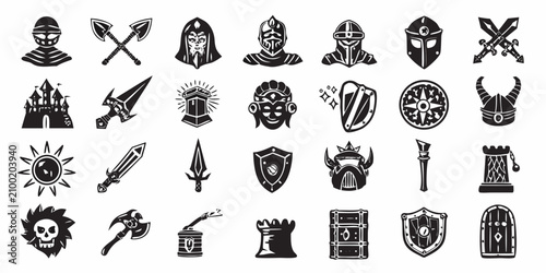 Tableau sur toile Fantasy Rpg Icon Set Monochrome Silhouettes On White Background