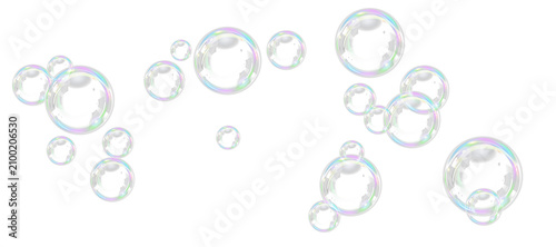 Bild auf Leinwand Floating transparent soap bubbles with iridescent reflections on transparent background