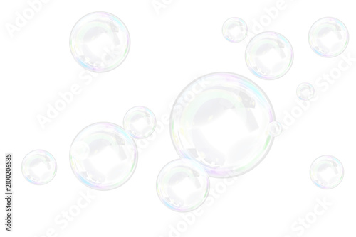 Tableau sur toile Floating soap bubbles on a  transparent background.