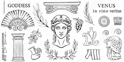 Classical Greek And Roman Ornament Collection Black And White Vector Illustration