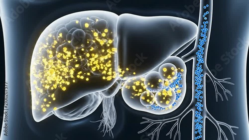 Medical Visualization of Liver Anatomy Highlighting Cellular Structures with Graphic Representation of Infection and Disease Progression