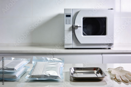 Photos Sterilization equipment and supplies ready for medical procedure