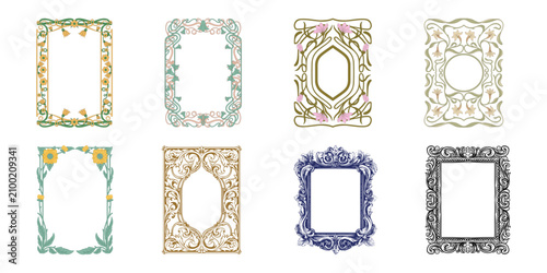 Slika na platnu Elegant art nouveau frames with ornate floral and baroque details decorative ill