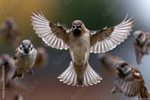 Birds flying in the garden during the day