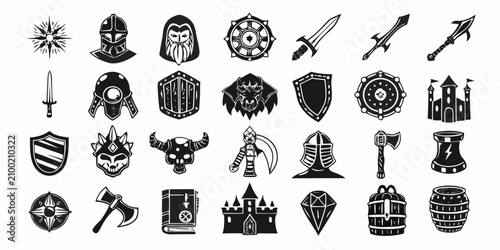 Obraz na płótnie Fantasy Rpg Icons Monochrome Silhouettes On White Background