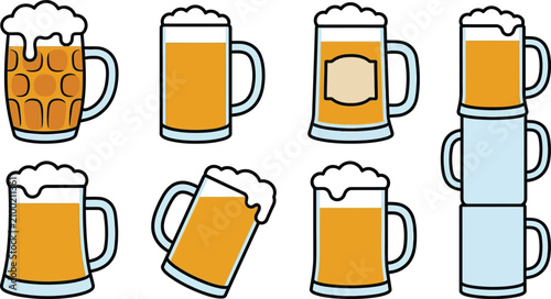 Canvastavla Set of vector beer mugs and steins filled with frothy golden beer perfect for ba