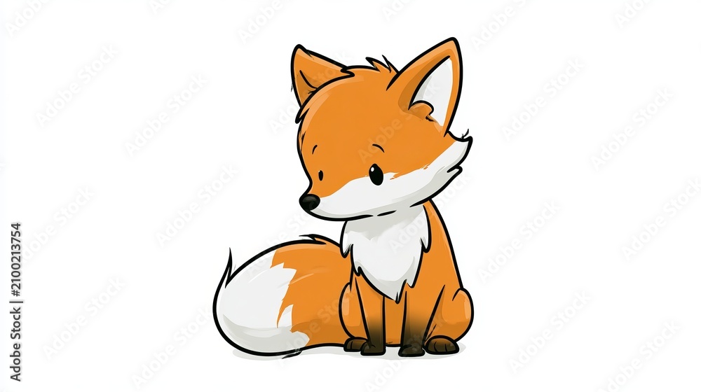 Fototapeta premium A cartoon fox drawing sits alone on a plain white background.
