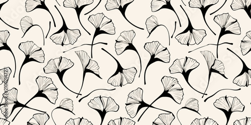 Ginkgo Leaf Pattern With Delicate Lines On A Beige Background