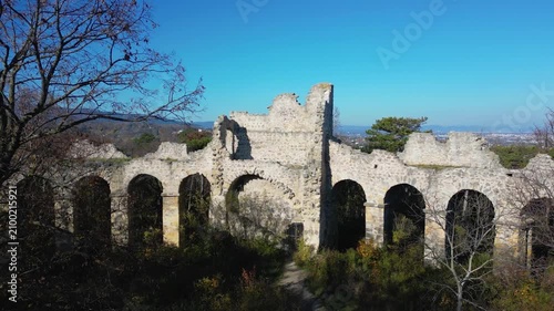 Ruins of an ancient amphitheater in Landschaftspark, Burg Liechtenstein, Austria