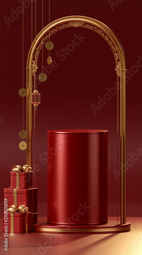 Red Podium Golden Ring Display