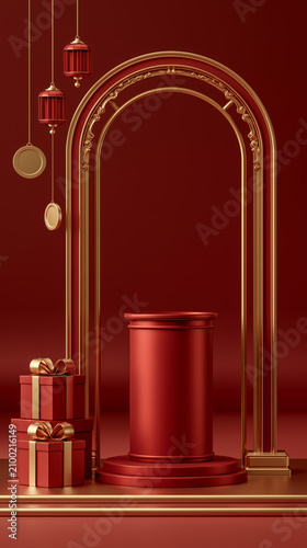 Red Podium Golden Ring Display