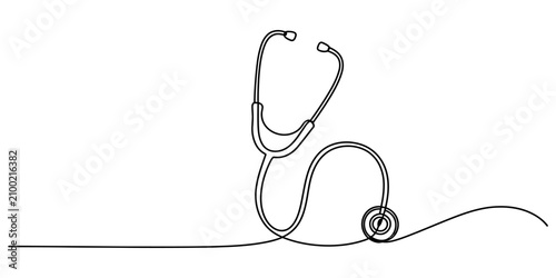 Stethoscope medical tool drawn in a single continuous line style