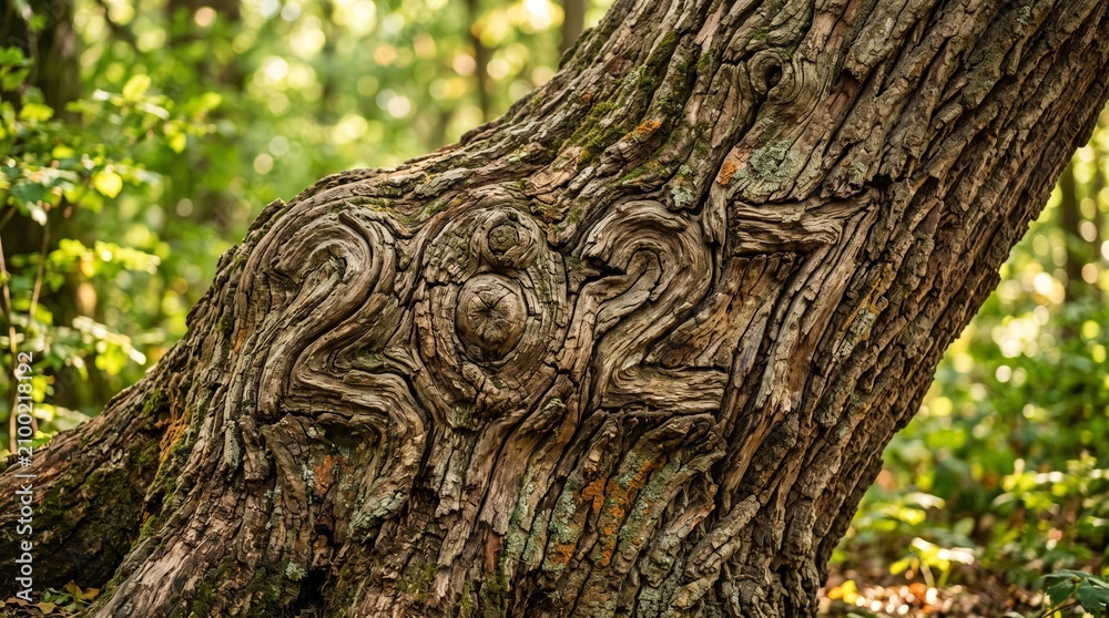 Fototapeta premium Carved tree trunk in forest 2027, showcasing nature's beauty and human artistry closely