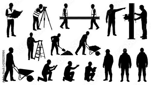 Construction Worker Silhouette Set with Surveyor Builder Engineer Vector Collection