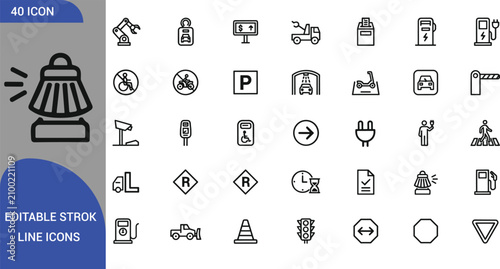 Collection of linear utility and infrastructure maintenance icons with technical