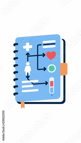 Medical notebook with health symbols.