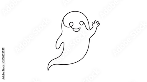 Fotografija Minimalist continuous line ghost vector, cute waving halloween phantom illustrat
