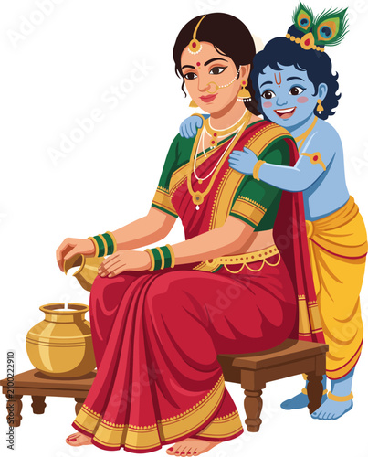 Yashoda and Krishna Pouring Milk Janmashtami festival