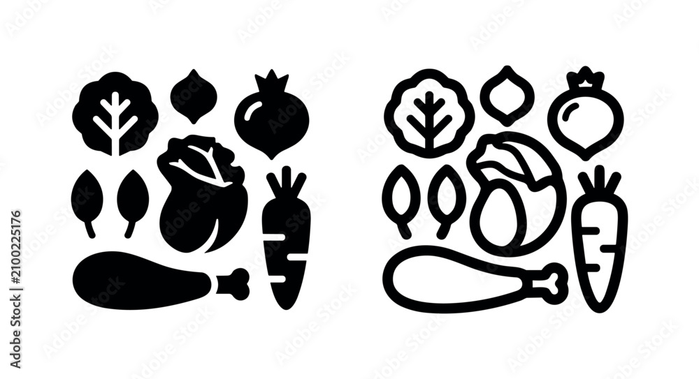 Fototapeta premium Vegetable and poultry food icon set