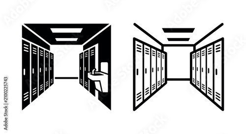Isometric Locker Room Interior with Lockers and Sink Vector Icon