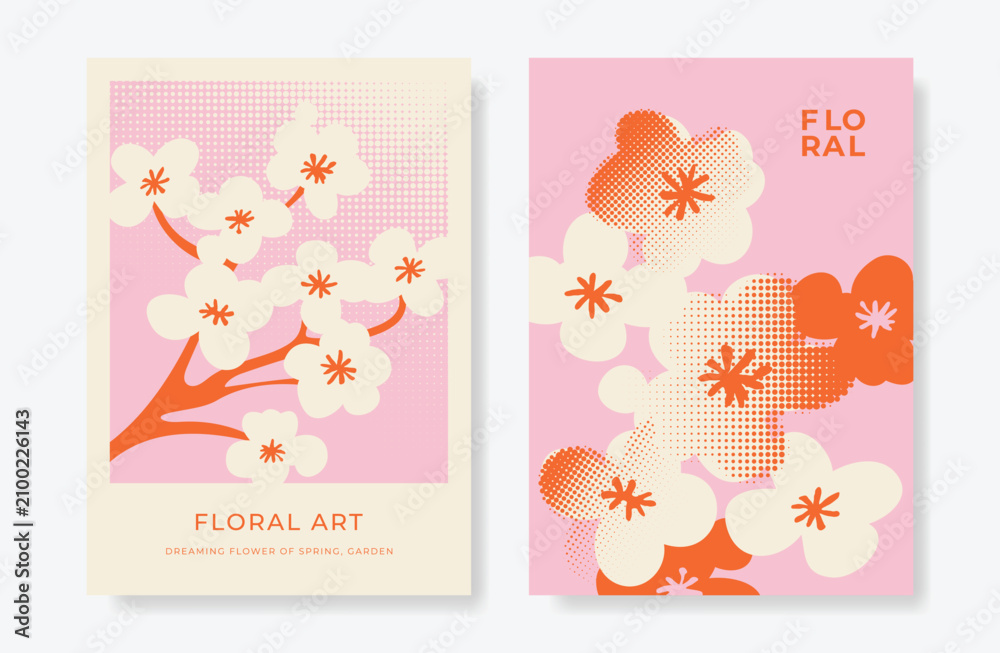 Obraz premium Modern floral card background vector. Minimal hand drawn botanical flowers template background. Design illustration for wedding, vip cover, poster, rsvp modern card, birthday party.