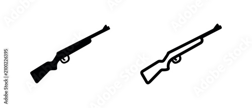 Rifle or shotgun icon. Solid and outline vector illustration for hunting, weapon, firearm, and defense concepts.